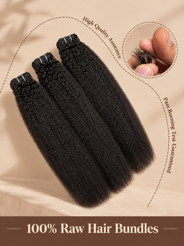 Kinky Straight Bundles 100% Virgin Human Hair Weave With 2x4 Lace Closure