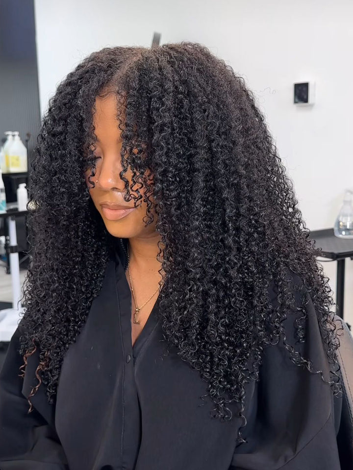 Raw Hair Clip Ins | Kinky Curly Seamless PU Weft Raw Hair Extensions 8pcs With 18 Clips