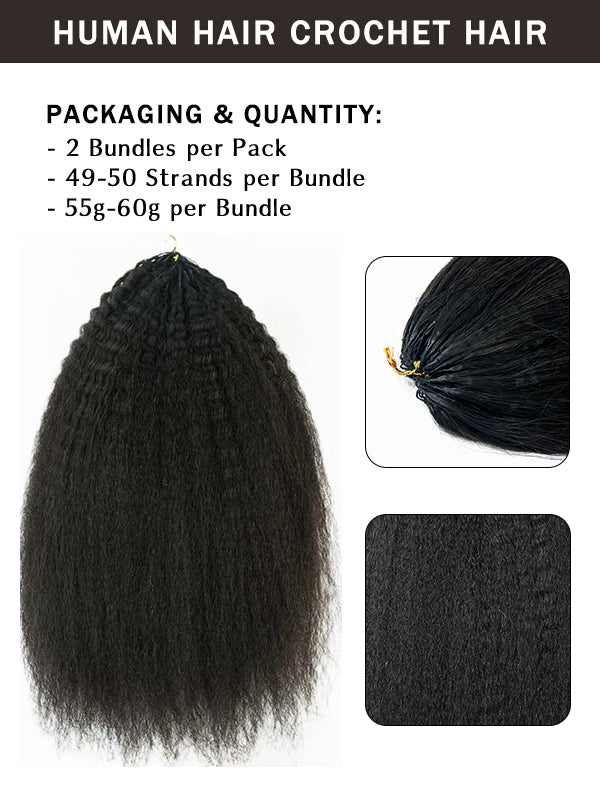 Yaki Straight Pre-Seperated Feather Crochet Human Hair Extensions Kinky Straight for Black Women, Reusable Braiding Hair