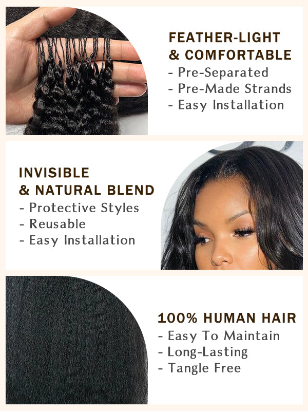 SilkyStraight/Yaki Straight Pre-Seperated Feather Crochet Human Hair Extensions Kinky Straight for Black Women, Reusable Braiding Hair