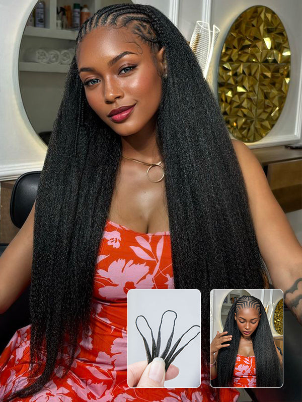 Yaki Straight Pre-Seperated Feather Crochet Human Hair Extensions Kinky Straight for Black Women, Reusable Braiding Hair
