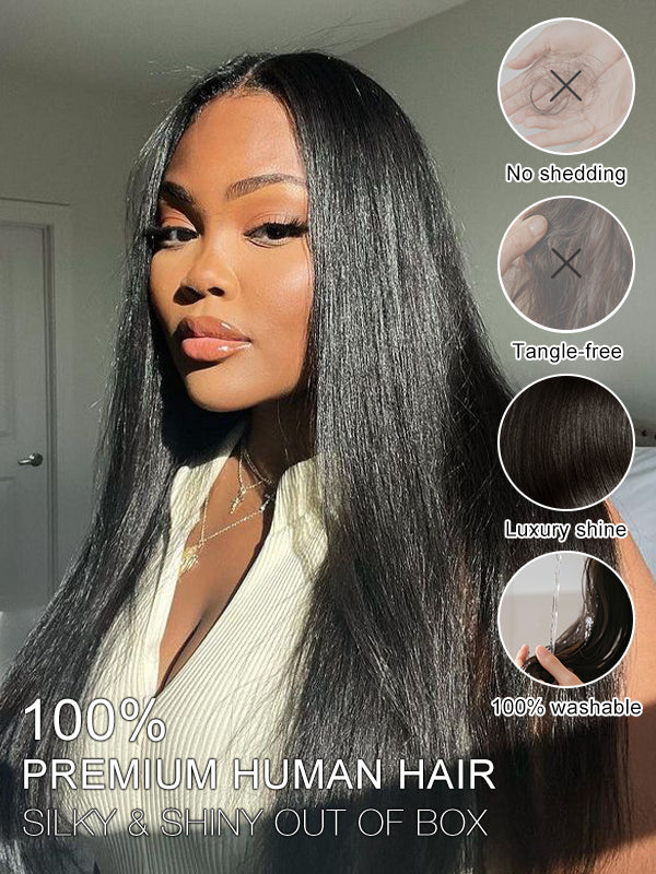 Yaki Straight Pre-Seperated Feather Crochet Human Hair Extensions Kinky Straight for Black Women, Reusable Braiding Hair