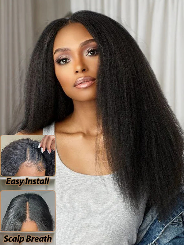 Kinky Straight V Part Wig No Leave Out Upgraded Yaki Straight V Part Wig 100% V Part Human Hair