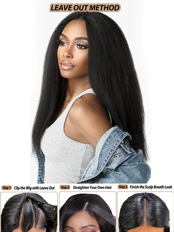 Kinky Straight V Part Wig No Leave Out Upgraded Yaki Straight V Part Wig 100% V Part Human Hair