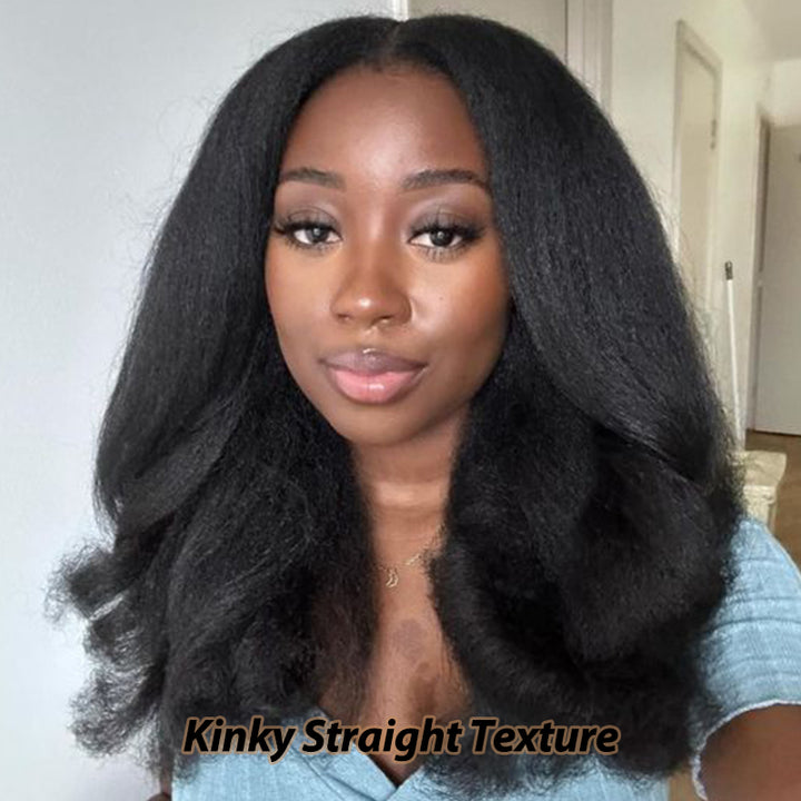 Kinky Straight V Part Wig No Leave Out Upgraded Yaki Straight V Part Wig 100% V Part Human Hair