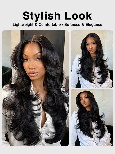 Layered Cut Glueless Body Wave 7x6 HD Lace Wig Pre-Everything Human Hair Wigs