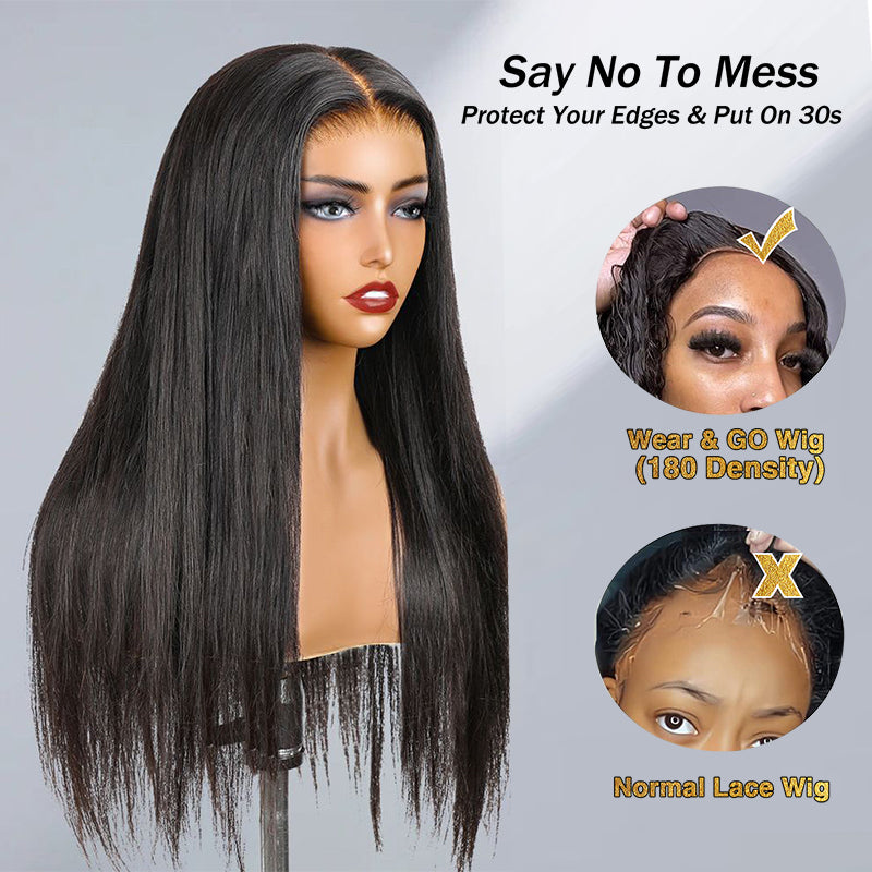 Wear & Go | Pre-Bleached Straight Glueless Invisible Lace Wig Dome Cap Wigs Air Cap Wigs