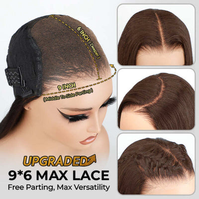 M-Cap #4 Chocalate Brown Wear & Go Straight 9x6 Lace Glueless Wig Pre Bleached Human Hair Wig