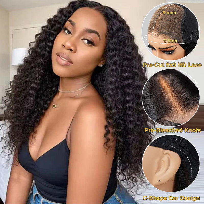 M-Cap Wear & Go Deep Wave 9x6 Lace Glueless Wig Pre Bleached Human Hair Wig