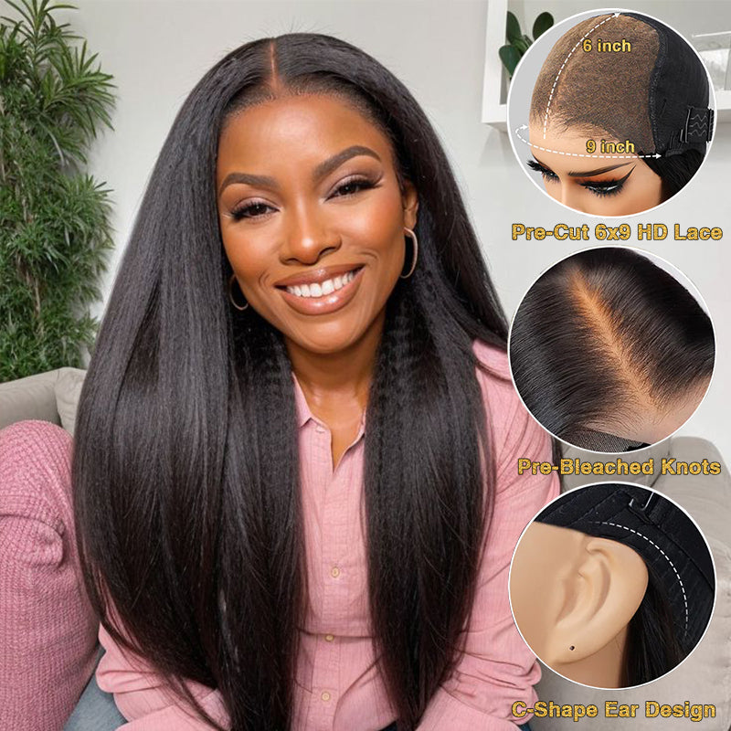 Wear & Go | Pre-Bleached Glueless Invisible Lace Wig 5x5/7x5/9x6 Kinky Straight Dome Cap Wigs