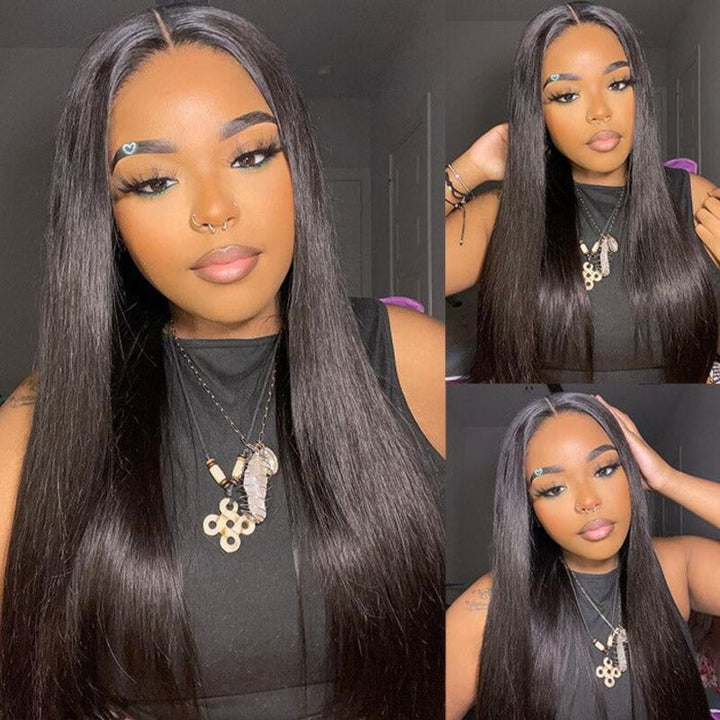 Wear & Go | Pre-Bleached Straight Glueless Invisible Lace Wig Dome Cap Wigs Air Cap Wigs