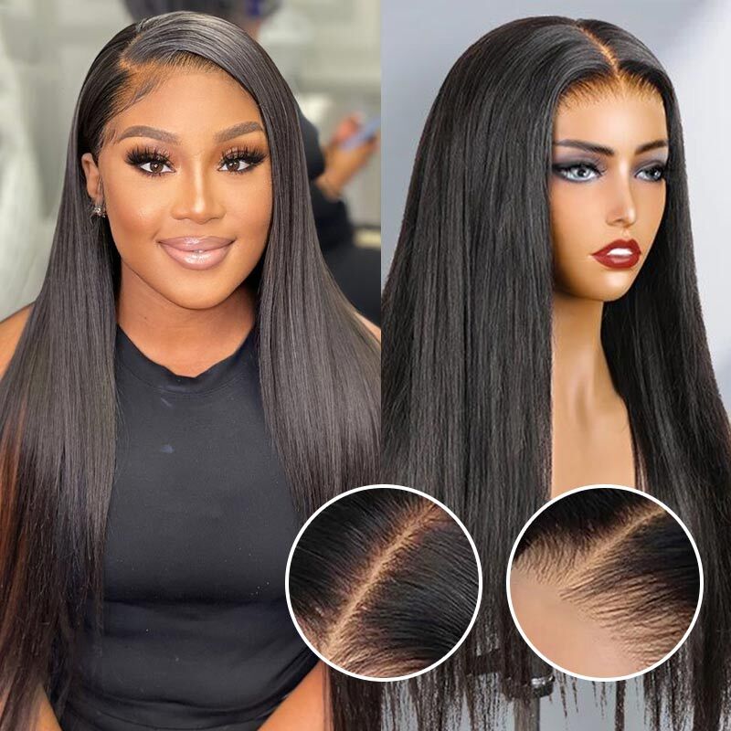 Wear & Go | Pre-Bleached Straight Glueless Invisible Lace Wig Dome Cap Wigs Air Cap Wigs