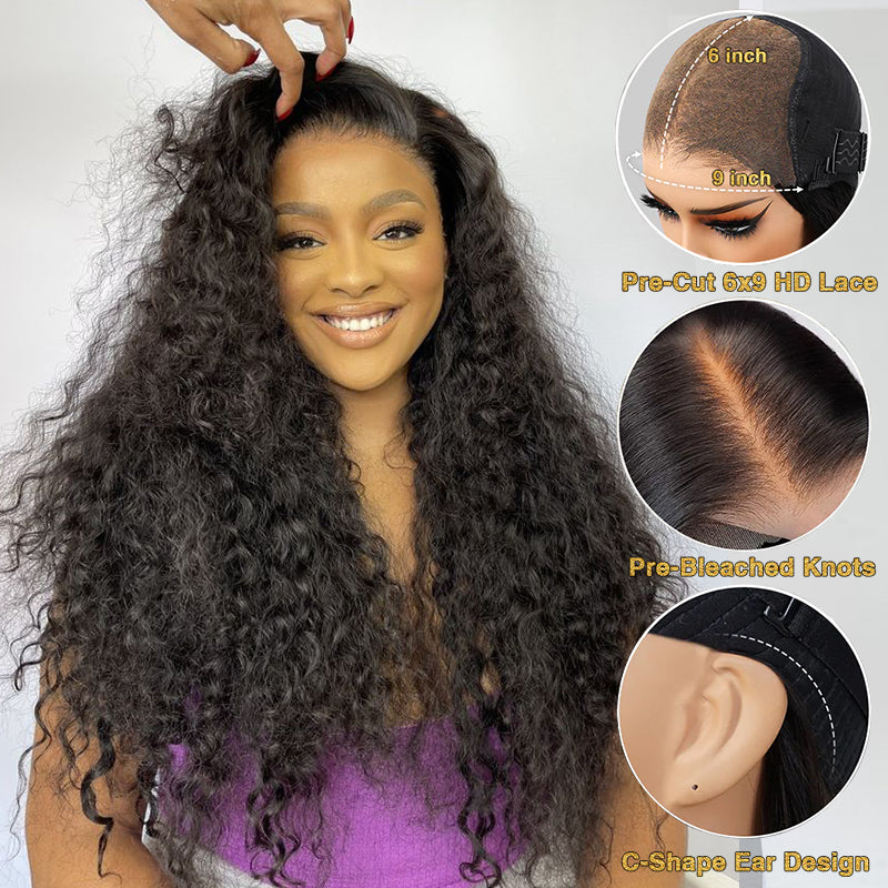 M-Cap Wear & Go Water Wave 9x6 Lace Glueless Wig Pre Bleached Human Hair Wig