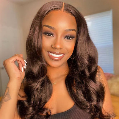Wear & Go | #4 Chocolate Brown Pre-Bleached Body Wave Glueless Wig Invisible Lace Wig Dome Cap Wigs