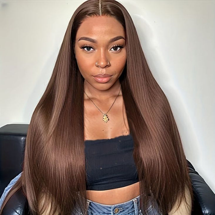 Wear & Go | Glueless #4 Chocalate Brown Straight Pre Bleached Human Hair Wig