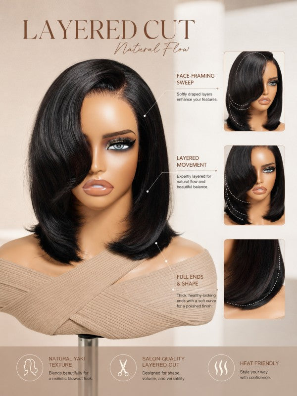 Natural Look Straight Texture Layered Bangs Bob Wig Glueless Human Hair Wig