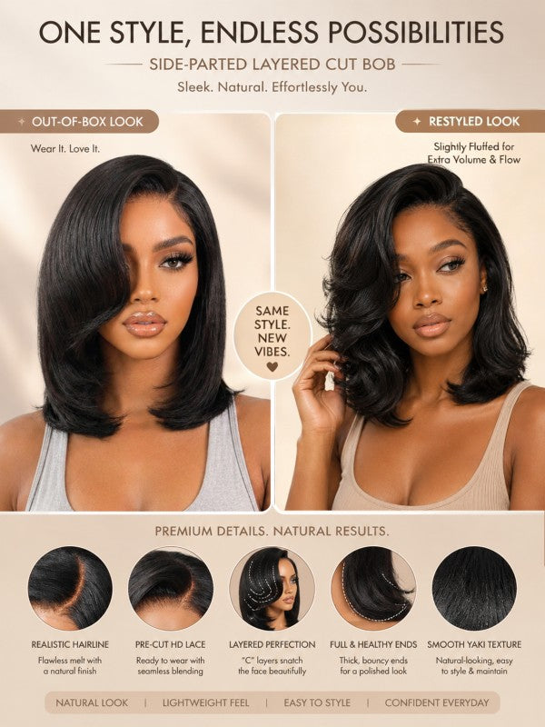Natural Look Straight Texture Layered Bangs Bob Wig Glueless Human Hair Wig