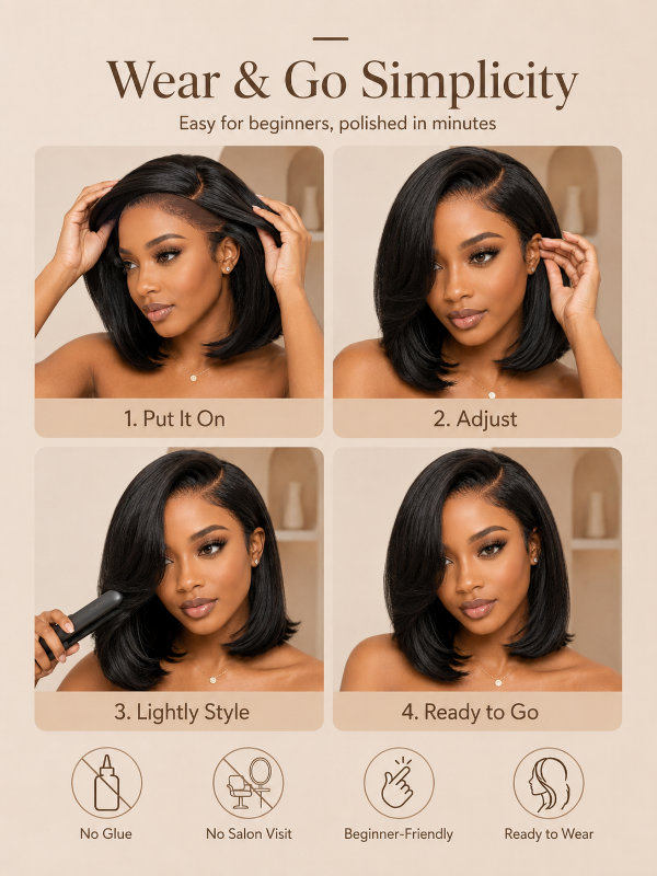 Natural Look Straight Texture Layered Bangs Bob Wig Glueless Human Hair Wig