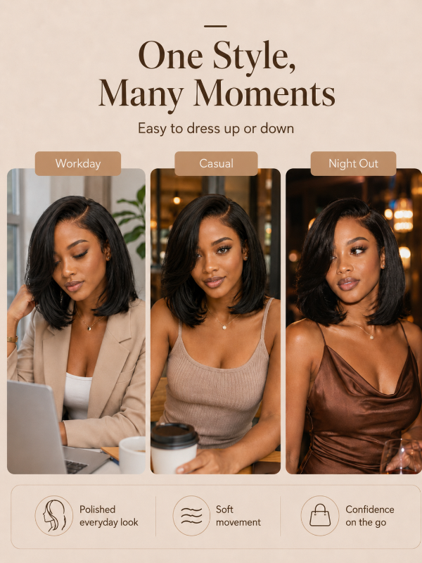 Natural Look Straight Texture Layered Bangs Bob Wig Glueless Human Hair Wig
