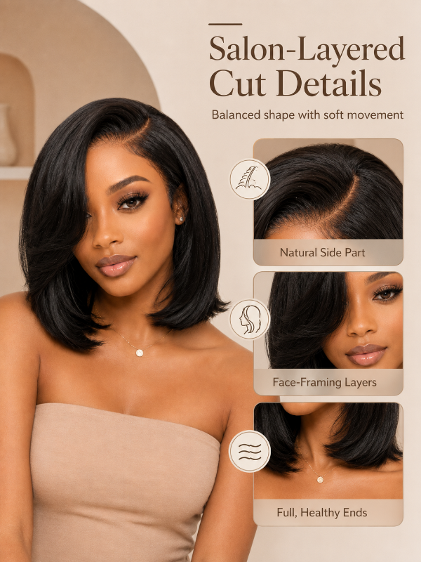 Natural Look Straight Texture Layered Bangs Bob Wig Glueless Human Hair Wig