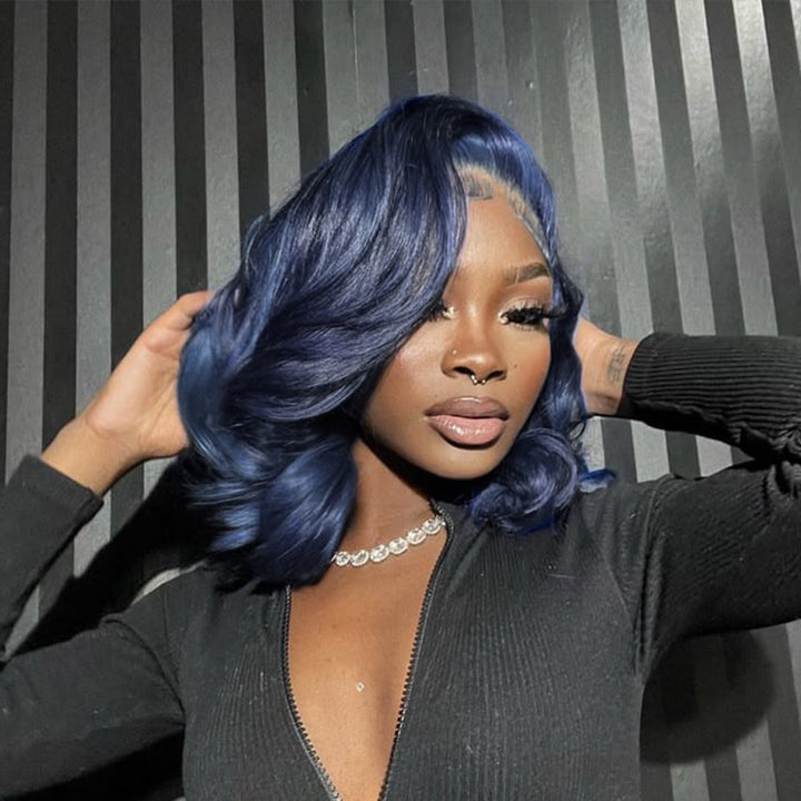 Navy Blue Bob Wig 13x6 Transparent Lace Trendy Colored Human Hair Wigs