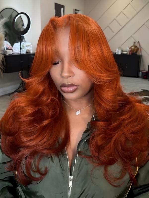 Orange Ginger Butterfly Layered Cut Loose Body 13x6 FULL Frontal Lace Human Hair Wigs