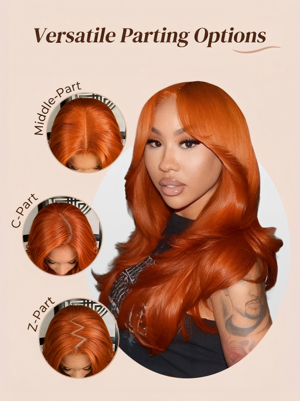 Orange Ginger Butterfly Layered Cut Loose Body 13x6 FULL Frontal Lace Human Hair Wigs