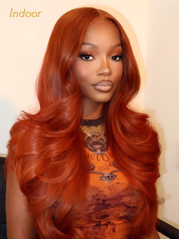 Orange Ginger Butterfly Layered Cut Loose Body 13x6 FULL Frontal Lace Human Hair Wigs