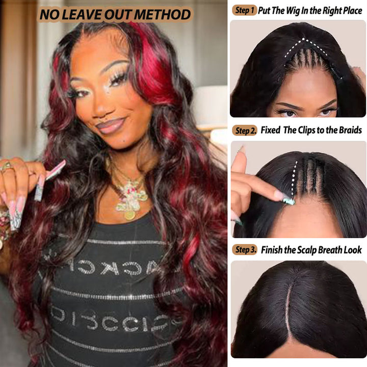 P1B/99J Balayage Highlight Wig Upgraded V Part Lace Wig No Leave Out Human Hair Wig