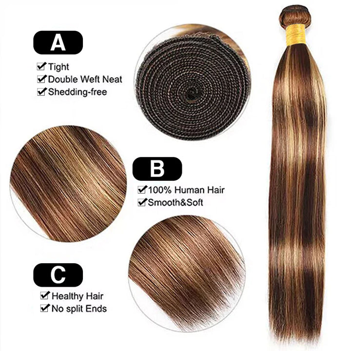 P4/27 Ombre Highlight Straight Bundles 100% Virgin Human Hair Extension