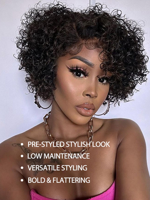 Vintage Pixie Cut Curly Wave 7x6/13x6 Full Frontal Lace Human Hair Wigs