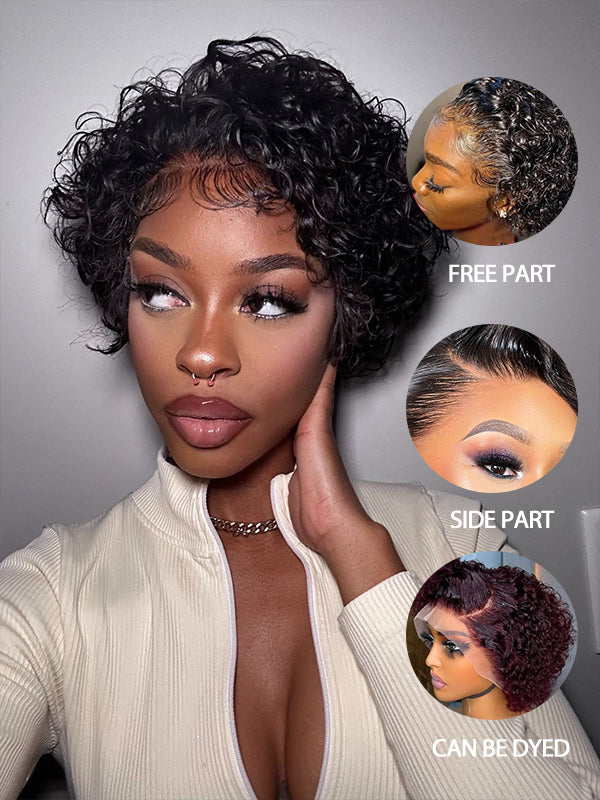 Vintage Pixie Cut Curly Wave 7x6/13x6 Full Frontal Lace Human Hair Wigs
