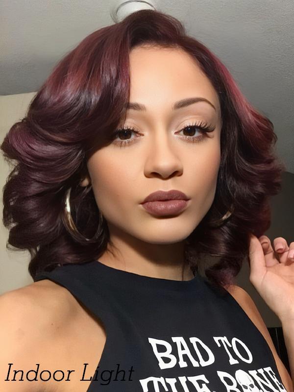 Pixie Cut Dark Burgundy Loose Body Glueless Wig Short Bob Human Hair Wigs