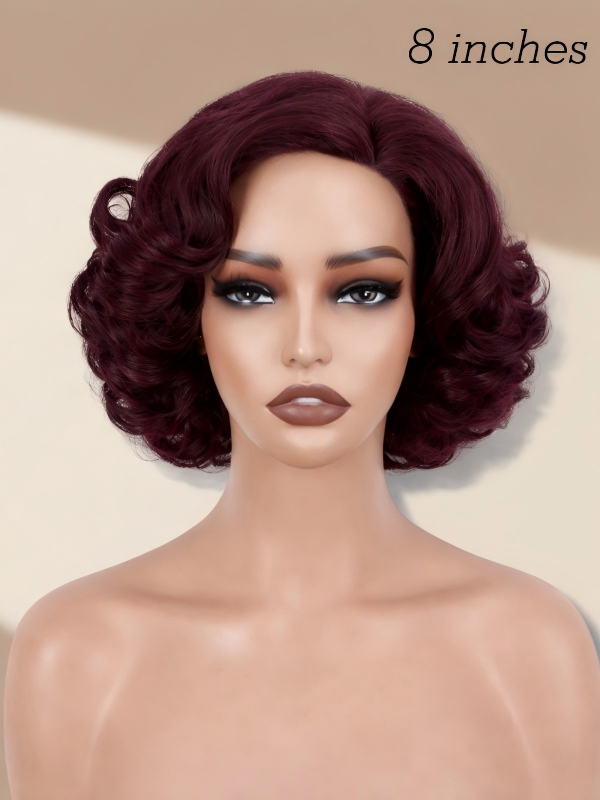 Pixie Cut Dark Burgundy Loose Body Glueless Wig Short Bob Human Hair Wigs