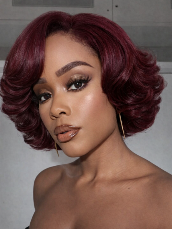 Pixie Cut Dark Burgundy Loose Body Glueless Wig Short Bob Human Hair Wigs