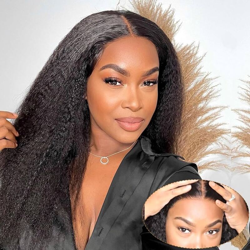 Wear & Go | Pre-Bleached Glueless Invisible Lace Wig 13x4/13x6 Kinky Straight Dome Cap Wigs