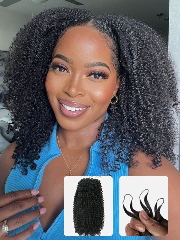 Pre-Seperated Feather Crochet Afro Kinky CurlyHuman Hair Extensions Kinky Coily for Black Women, Reusable Hair