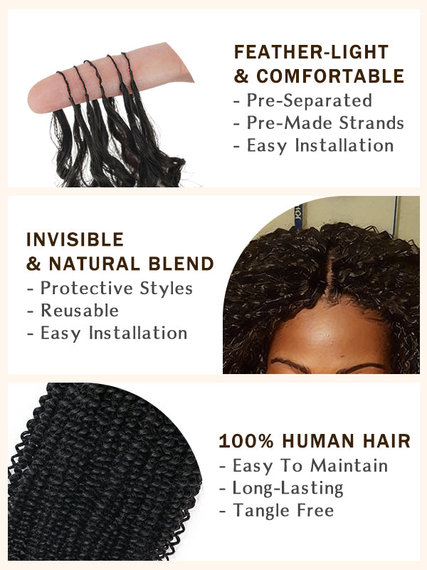Pre-Seperated Feather Crochet Afro Kinky CurlyHuman Hair Extensions Kinky Coily for Black Women, Reusable Hair
