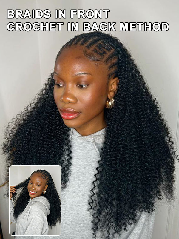 Pre-Seperated Feather Crochet Afro Kinky CurlyHuman Hair Extensions Kinky Coily for Black Women, Reusable Hair