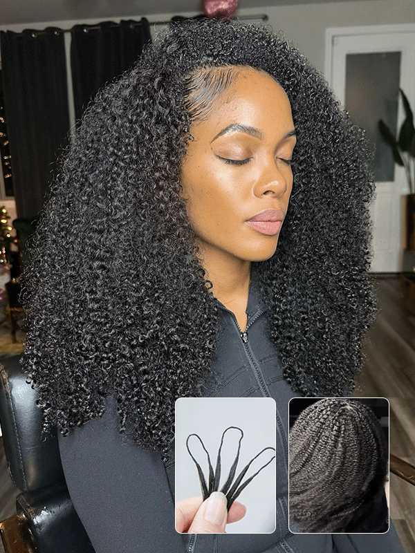 Pre-Seperated Feather Crochet Afro Kinky CurlyHuman Hair Extensions Kinky Coily for Black Women, Reusable Hair