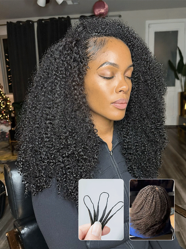 Pre-Seperated Feather Crochet Afro Kinky CurlyHuman Hair Extensions Kinky Coily for Black Women, Reusable Hair