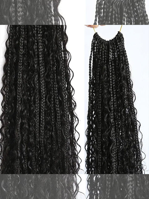 Pre-looped Crochet Human Hair Boho Box Braids Human Hair Curls Ends, Reusable Hair