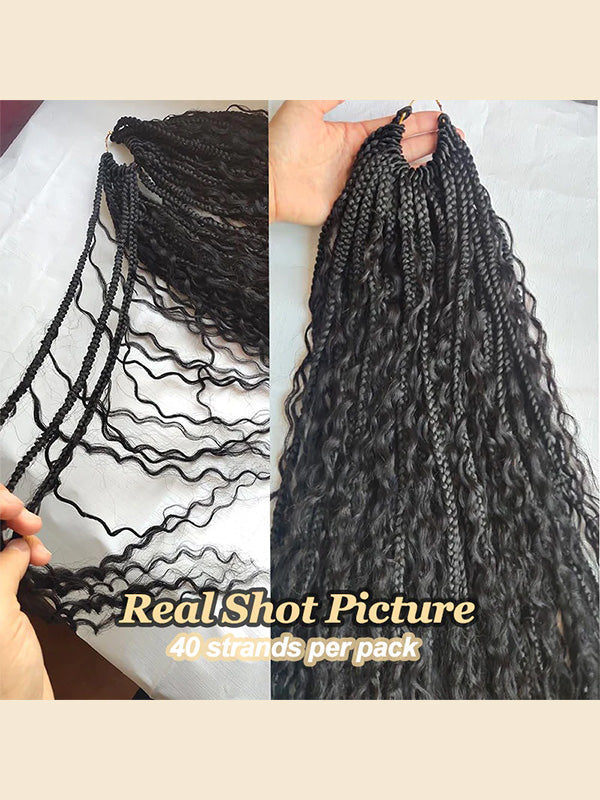 Pre-looped Crochet Human Hair Boho Box Braids Human Hair Curls Ends, Reusable Hair
