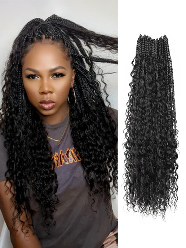 Pre-looped Crochet Human Hair Boho Box Braids Human Hair Curls Ends, Reusable Hair