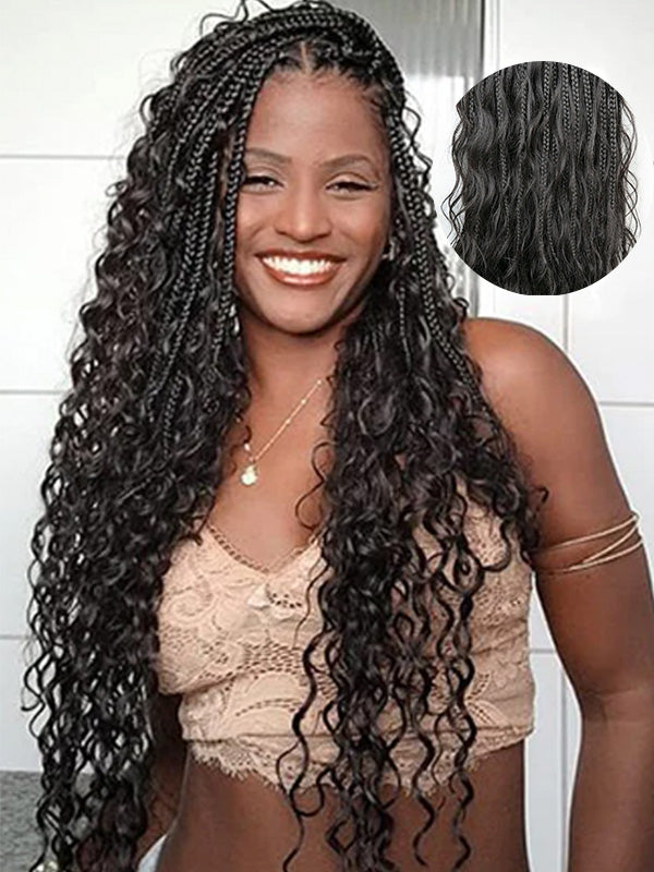 Pre-looped Crochet Human Hair Boho Box Braids Loose Deep Wave Human Hair Curls Ends, Reusable Hair