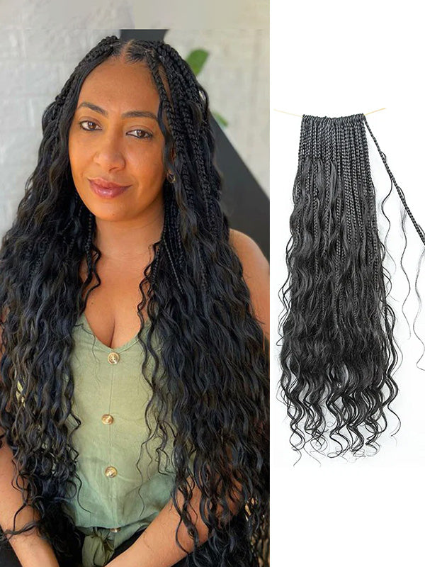 Pre-looped Crochet Human Hair Boho Box Braids Loose Deep Wave Human Hair Curls Ends, Reusable Hair