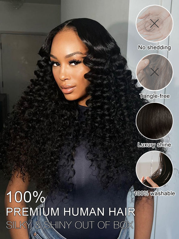 Pre-looped Feather Crochet Deep Wave Human Hair Extensions for Black Women, Reusable Braiding Hair