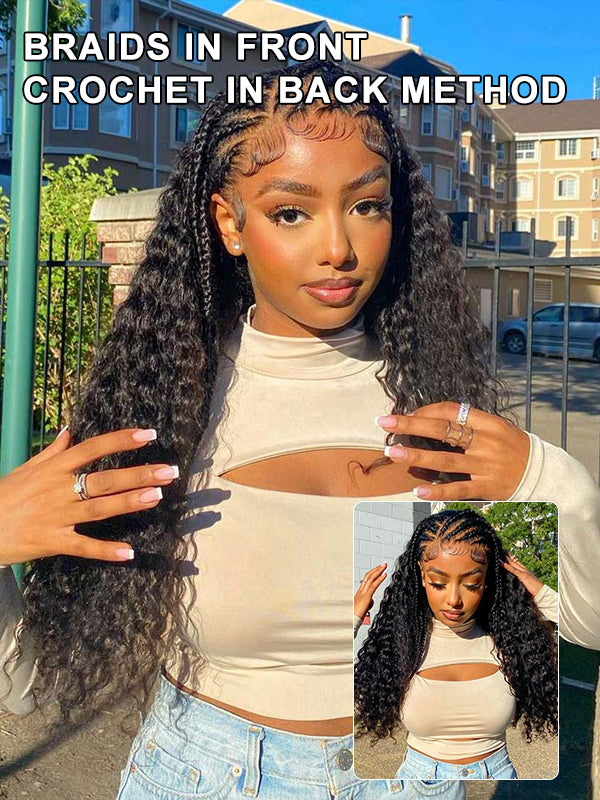 Pre-looped Feather Crochet Deep Wave Human Hair Extensions for Black Women, Reusable Braiding Hair