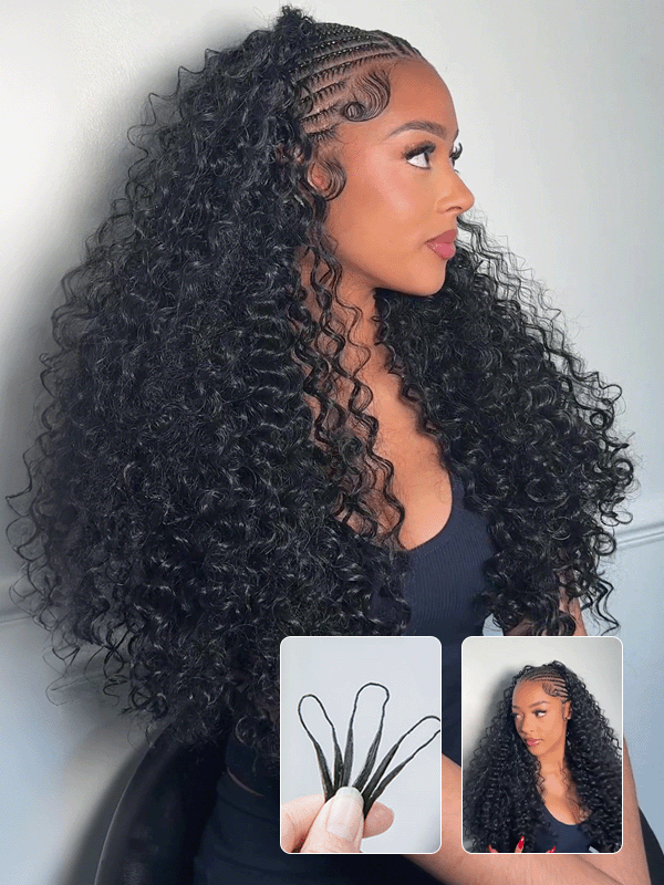 Pre-looped Feather Crochet Deep Wave Human Hair Extensions for Black Women, Reusable Braiding Hair