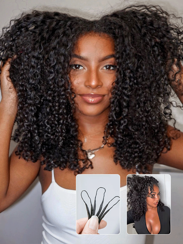 Pre-looped Feather Crochet Pixie Curls Human Hair Extensions for Black Women, Reusable Braiding Hair